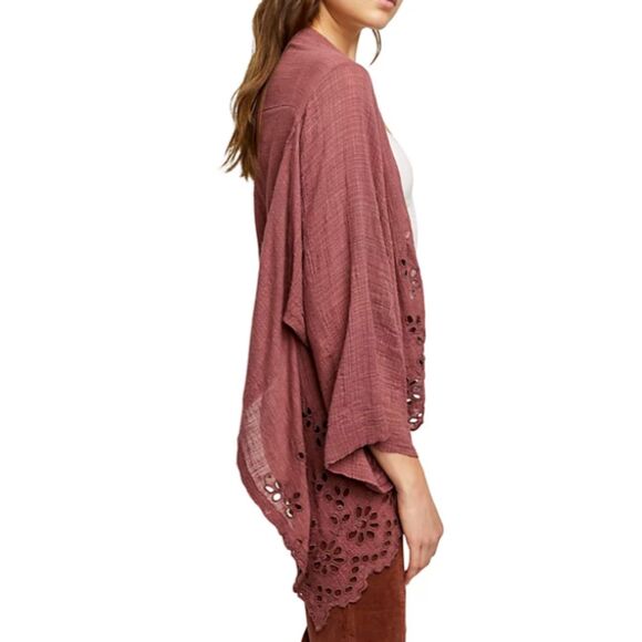 Free People One Kimono Shrug XS/ S Amaira Eyelet Open Front Cardigan Mauve Boho - Picture 4 of 11